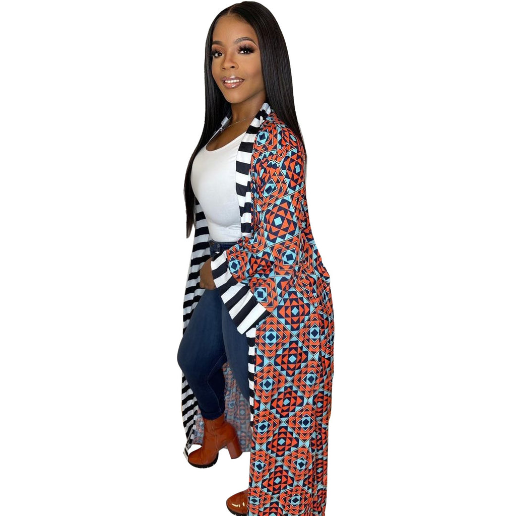 Casual Striped Pattern Printed Long Sleeve Coat Dress photo 5