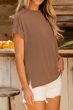 Casual Ribbed Short Sleeve Round Neck T-shirt (17)