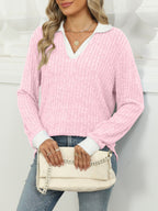 Ribbed Knit Long Sleeve T-shirt (6)