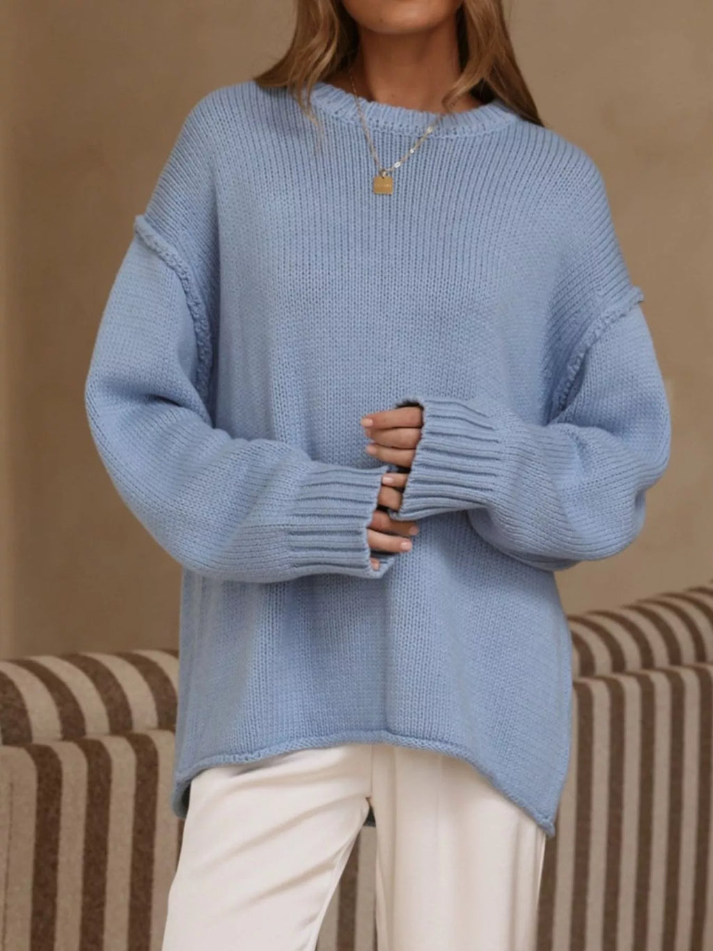 Crew Neck Dropped Shoulder Sweater (6)