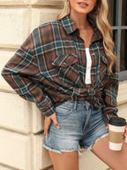 Pocketed Plaid Collared Neck Long Sleeve Shirt (8)