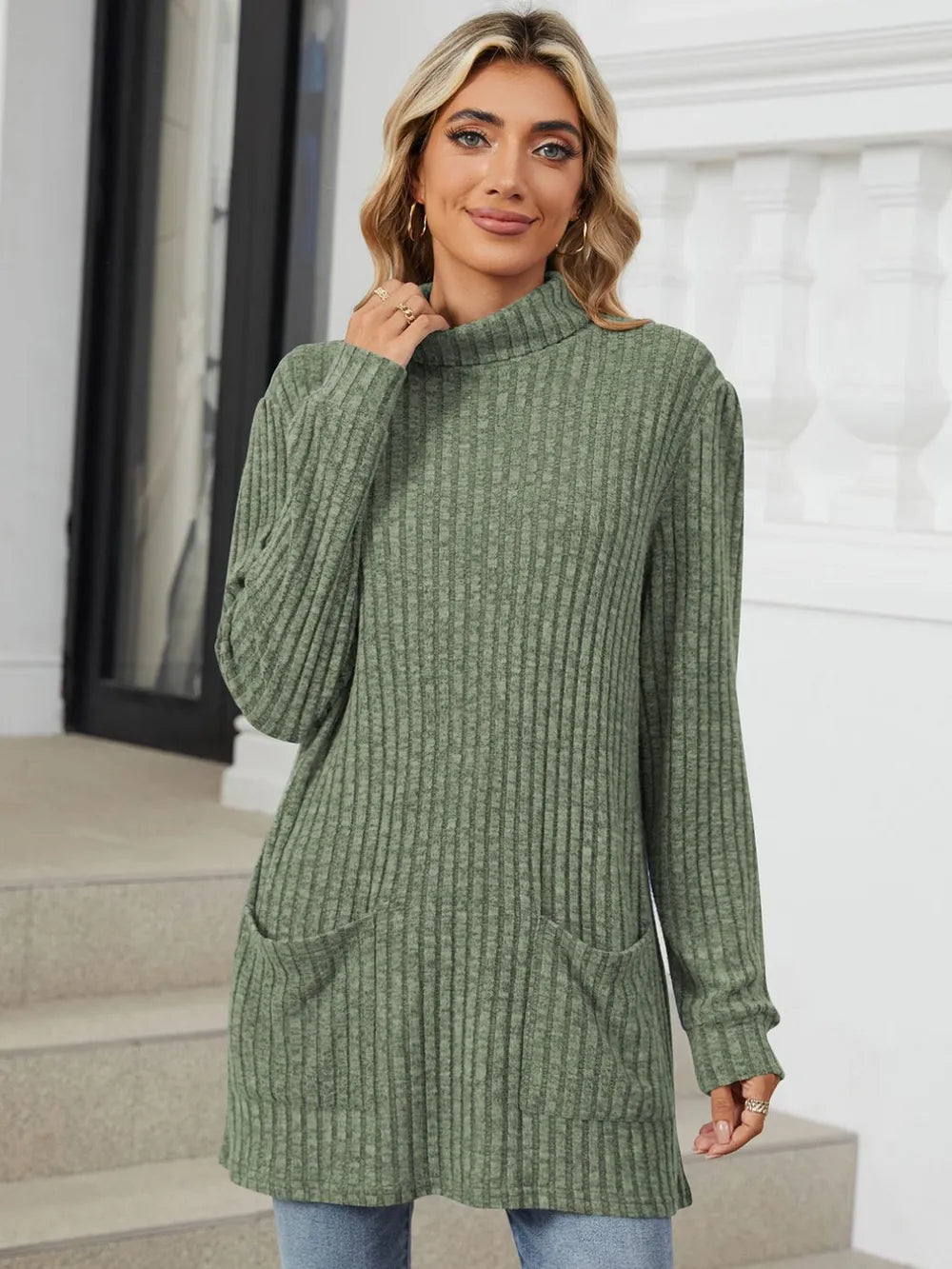 Ribbed Mock Neck Long Sleeve T-shirt (19)