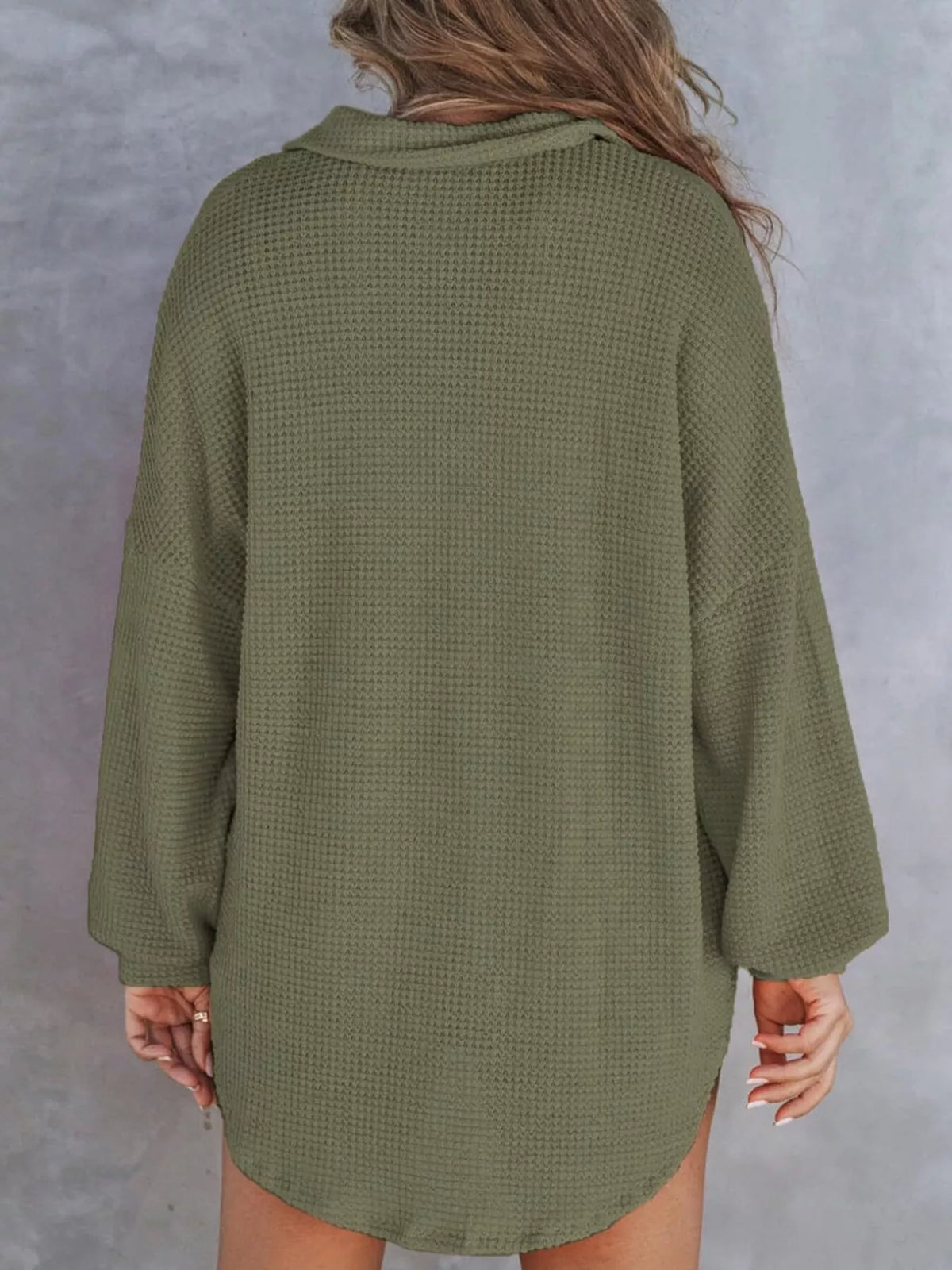 Casual Waffle Knit Button Detail Blouse (11)