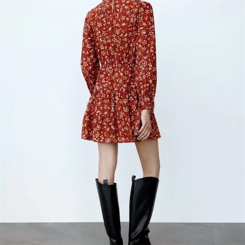 Printed Long Sleeve High Waist Dress photo 2