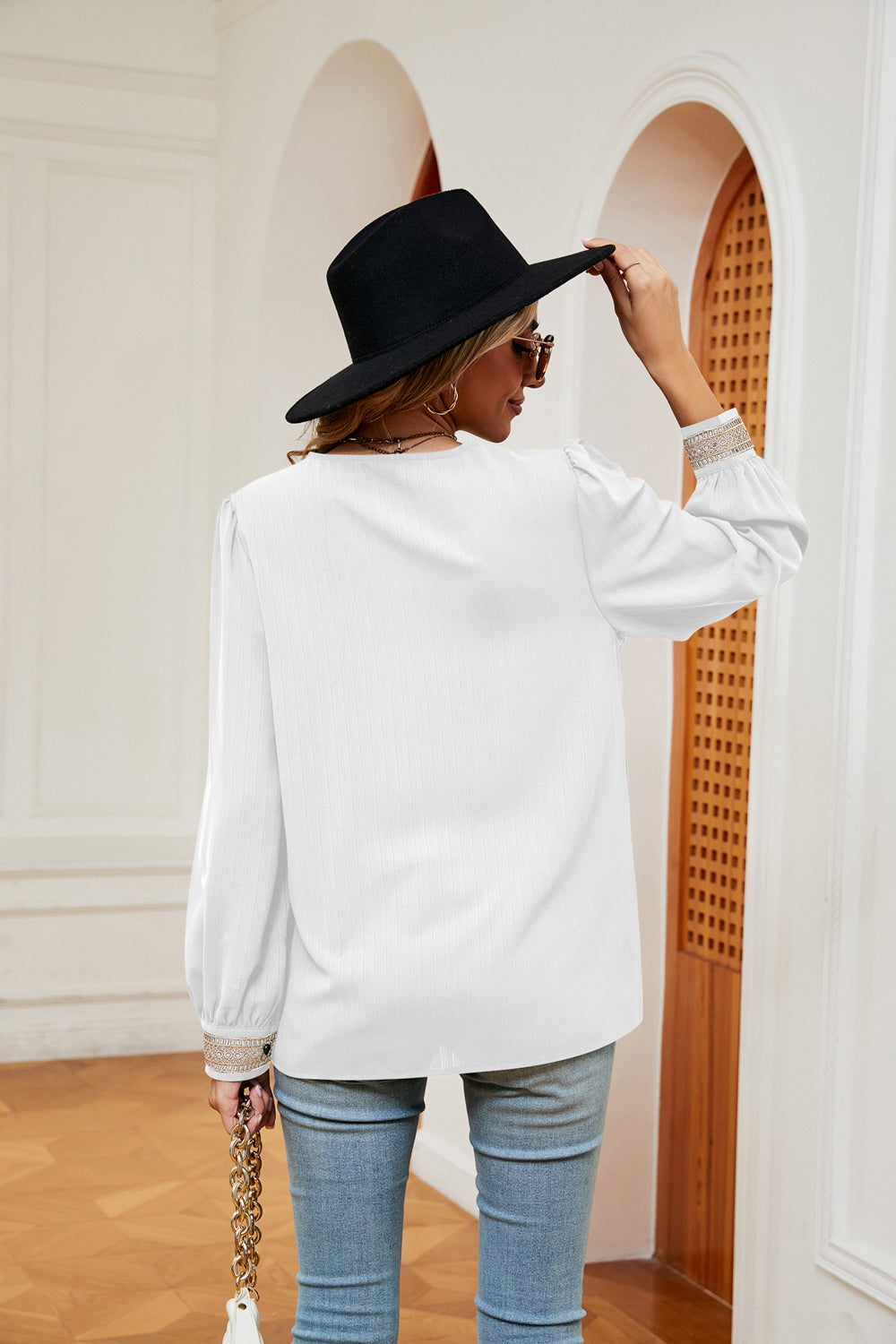 Contrast Puff Sleeve Blouse (6)