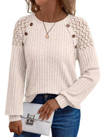 Ribbed Knit T-shirt Lace Shoulder Detail (5)