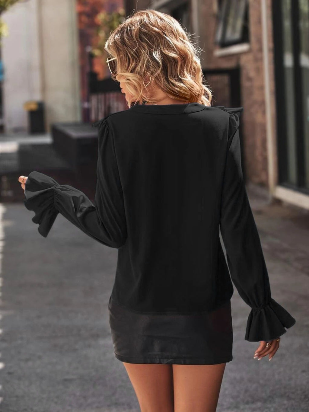 Ruffled V-neck Flounce Sleeve Shirt (19)