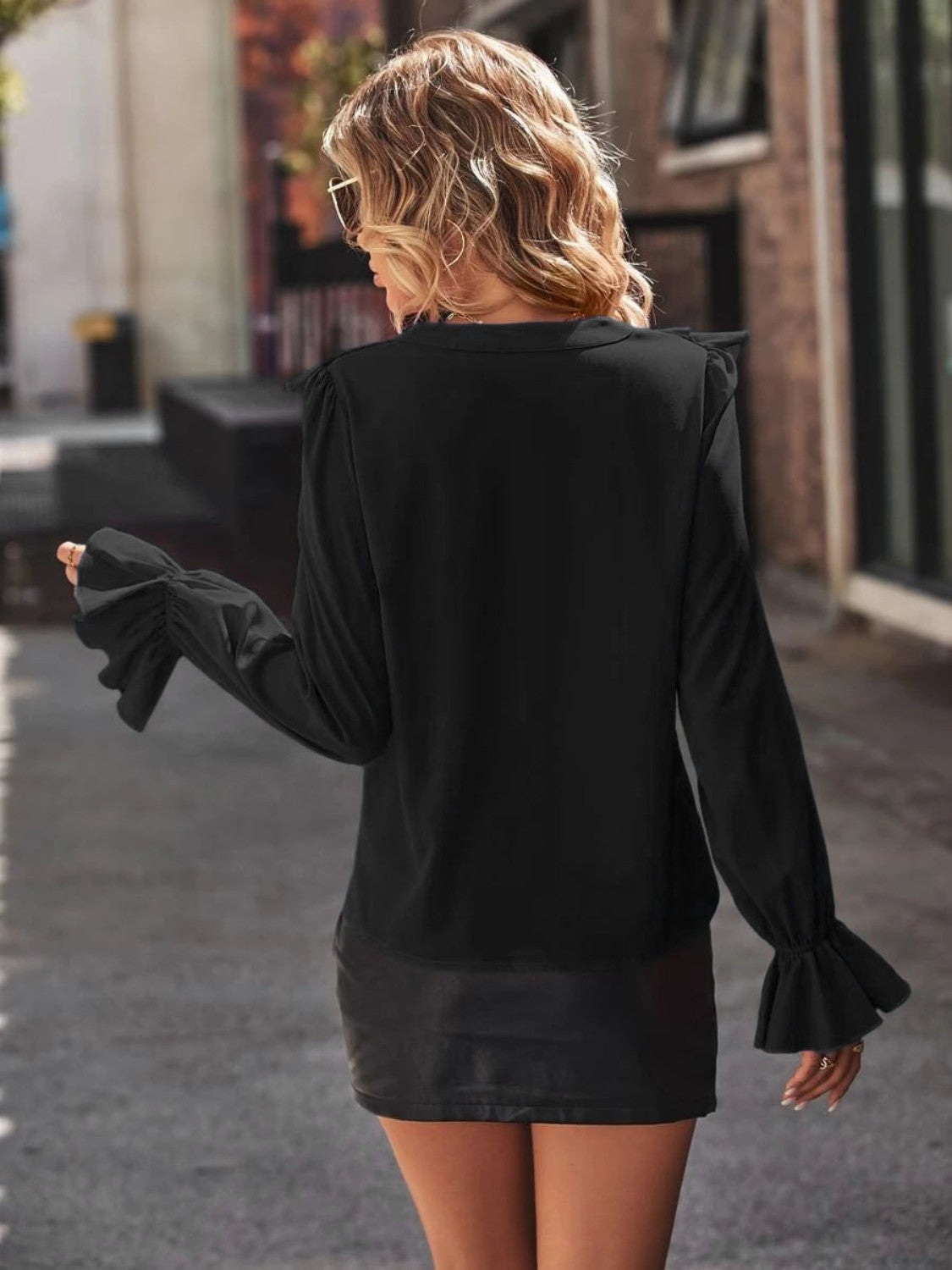 Ruffled V-neck Flounce Sleeve Shirt (19)