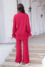 Drawstring Flounce Sleeve Shirt Pants Set (18)
