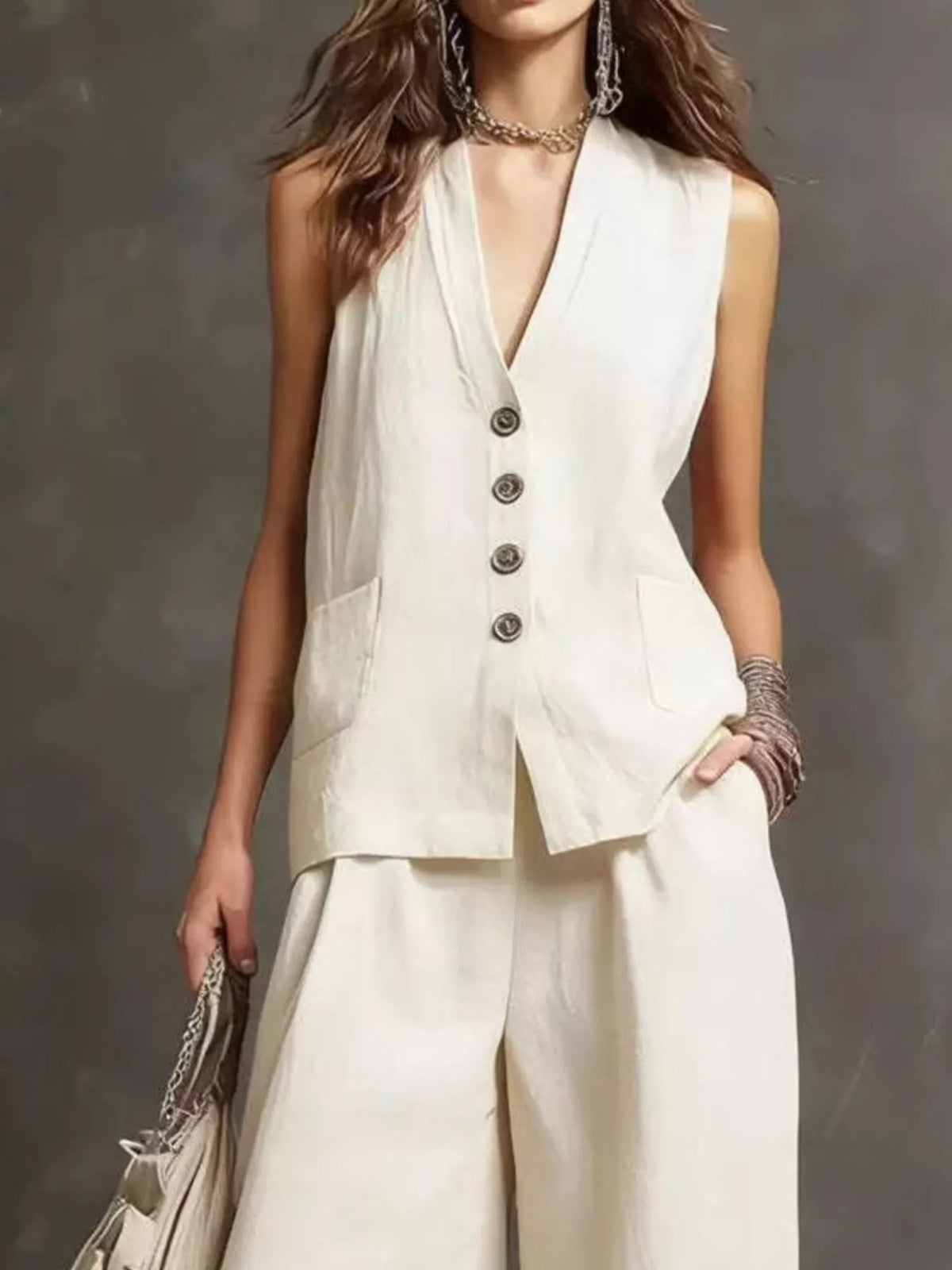 Full Size Sleeveless Vest Wide-leg Pants Set Plus (6)