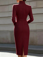 High Neck Long Sleeve Slit Dress (8)