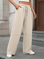 Drawstring High Waist Wide Leg Casual Pants (4)