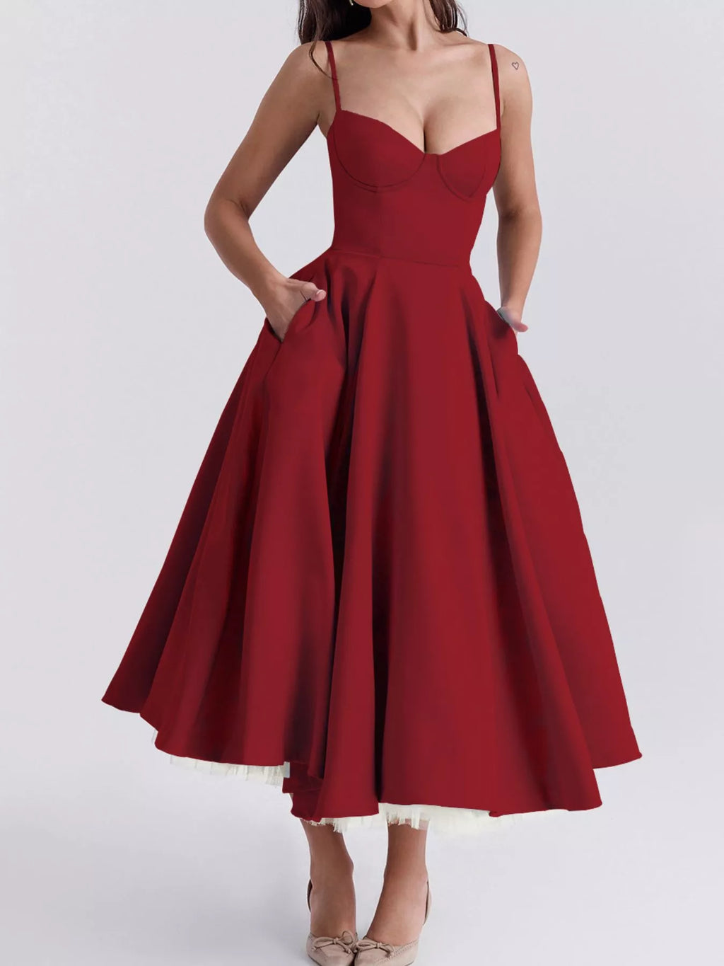 Sweetheart Neck A-line Midi Dress (6)