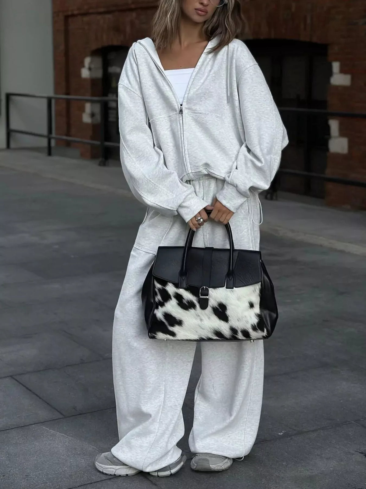 Oversized Zip-up Hoodie Wide-leg Pants Set (8)