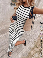 Striped Sleeveless Bodycon Midi Dress (3)