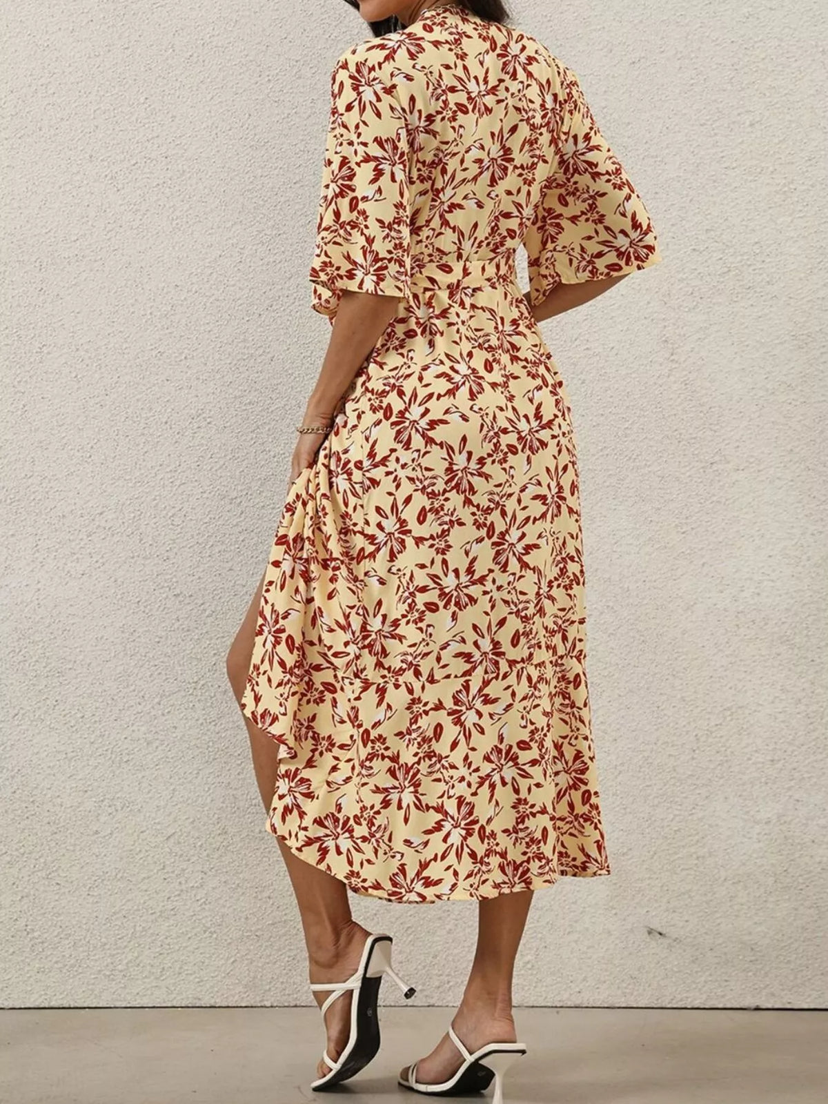 Slit Printed Surplice Midi Dress (3)