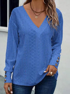 Eyelet V-neck Long Sleeve T-shirt (10)