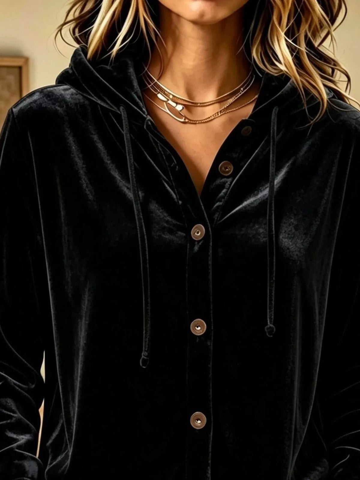 Full Size Velvet Button-down Hooded Top Plus (5)