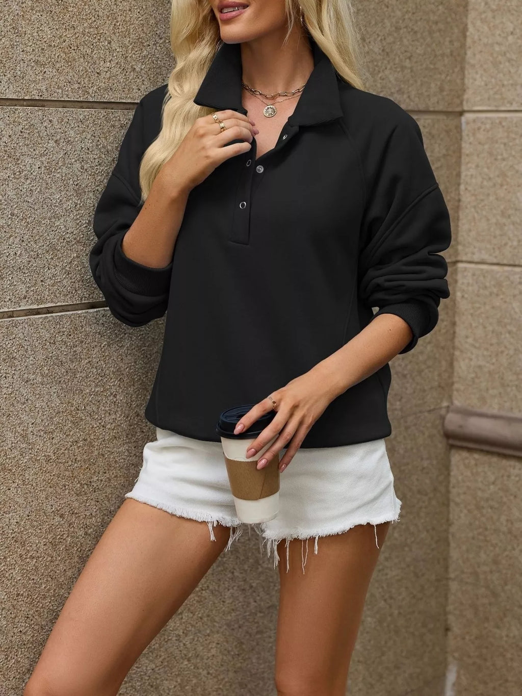 Button Detail Dropped Shoulder Sweatshirt (21)