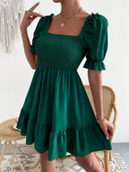 Smocked Square Neck Short Sleeve Dress (3)