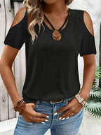 Cold Shoulder T-shirt Metal Ring Detail (2)