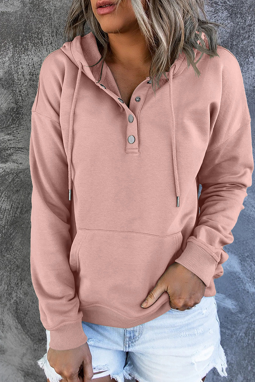 Dropped Shoulder Long Sleeve Hoodie Pocket