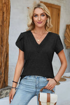 V-neck Petal Sleeve T-shirt (15)