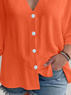 Full Size Casual V-neck Button Down Relaxed Fit Blouse Plus (6)