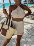 Tied Top Drawstring Mini Skirt Set