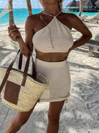 Tied Top Drawstring Mini Skirt Set