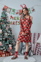 Christmas Asymmetrical Neck Long Sleeve Dress (3)