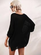 Boat Neck Cuffed Sleeve Slit Tunic Knit Top (13)