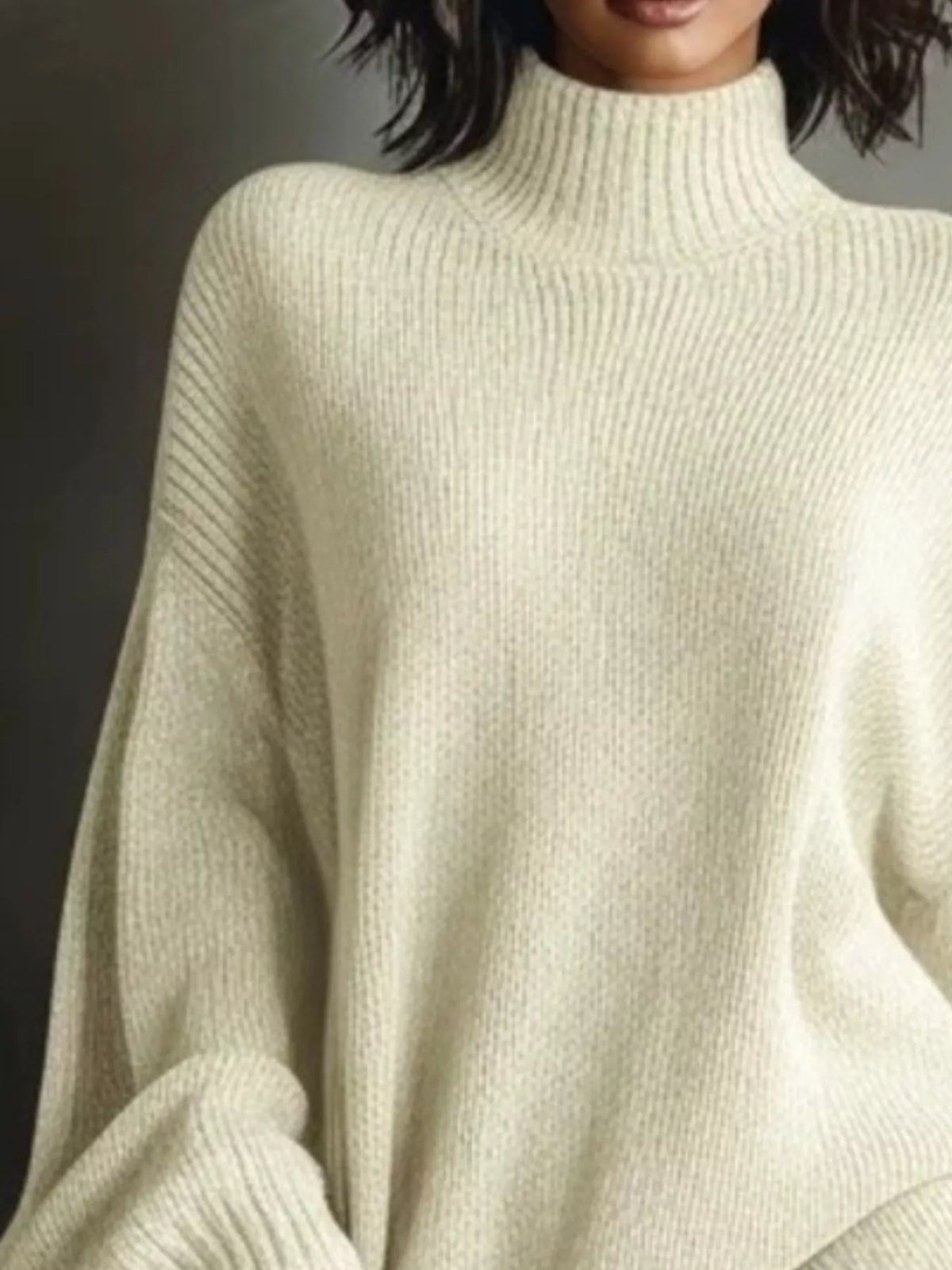 Oversized Mock Neck Long Sleeve Sweater Dress (6)