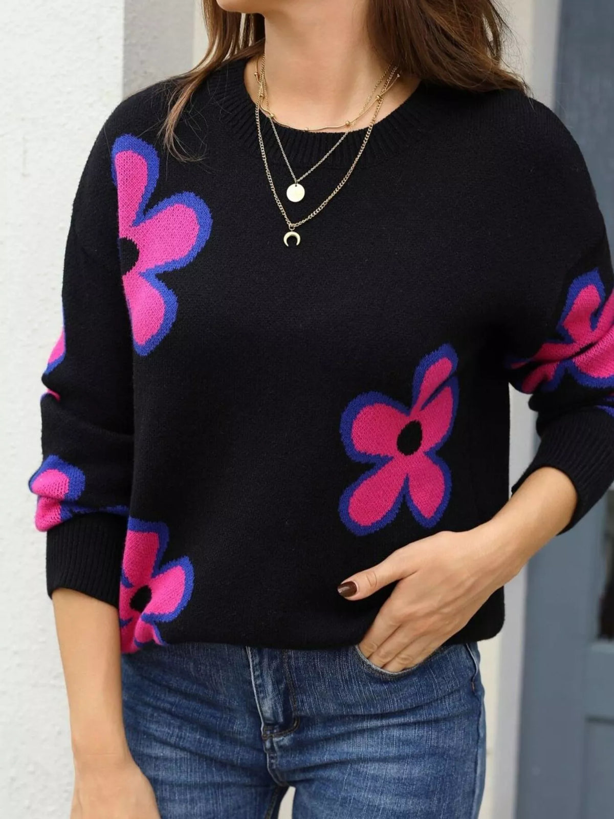 Floral Crew Neck Sweater (9)