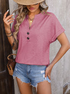 Notched Buttoned Short Sleeve T-shirt (15)