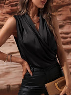 Sleeveless Wrap Draped Blouse (4)