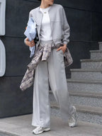 Zip Up Sweatshirt Wide-leg Pants Set (24)