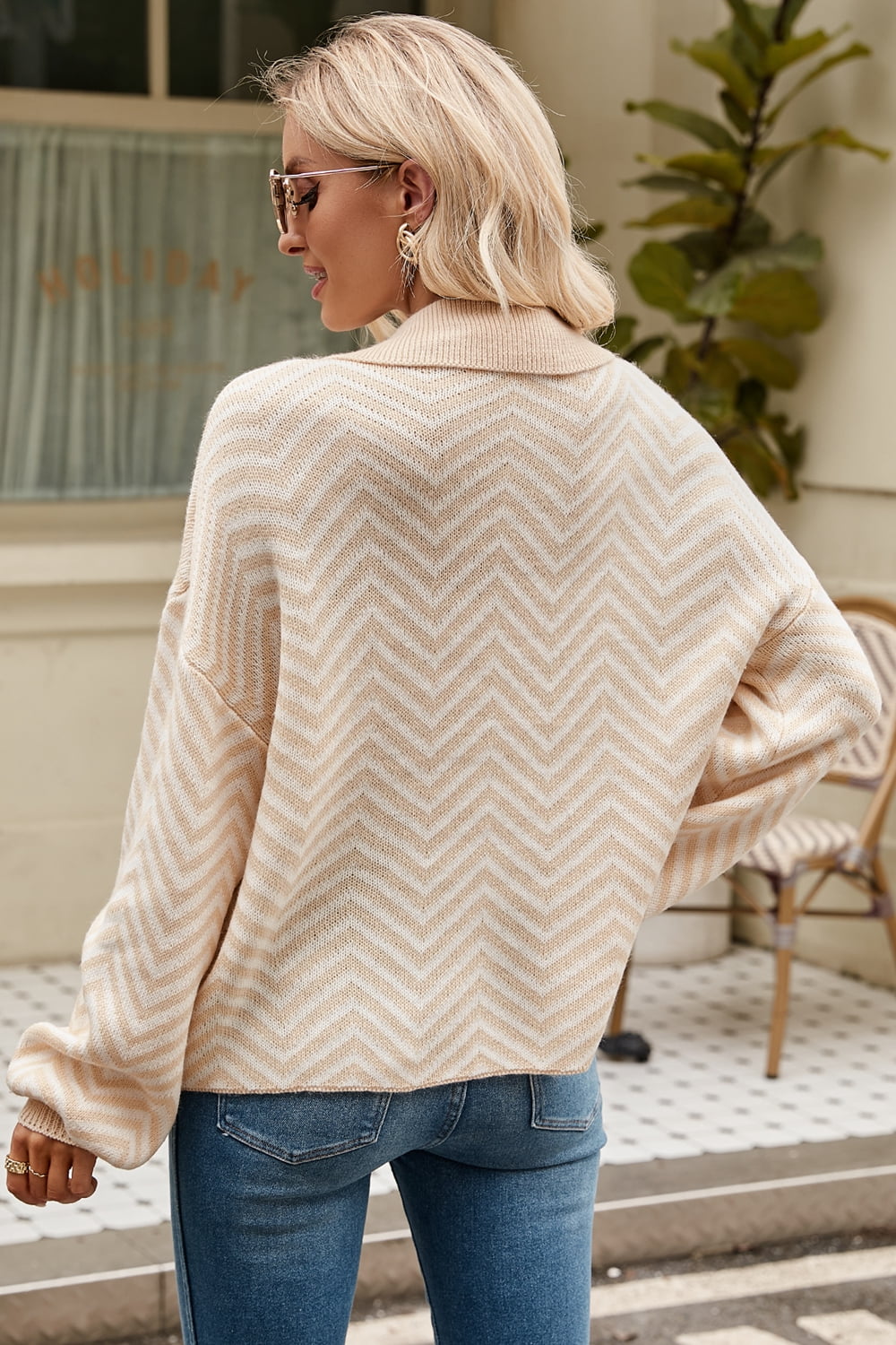 Striped Collared Neck Buttoned Pullover Sweater (15)