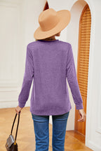 Buttoned Notched Neck Long Sleeve Top (28)