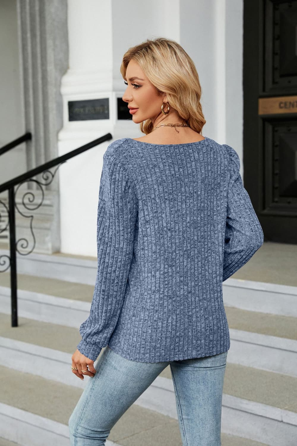 Ribbed Square Neck Long Sleeve T-shirt (18)