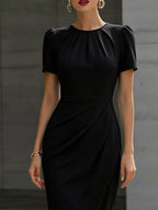 Ruched Short Sleeve Midi Dress (12)