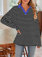 Striped Johnny Collar Long Sleeve T-shirt (23)
