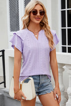 Eyelet Notched Flutter Sleeve T-shirt (4)