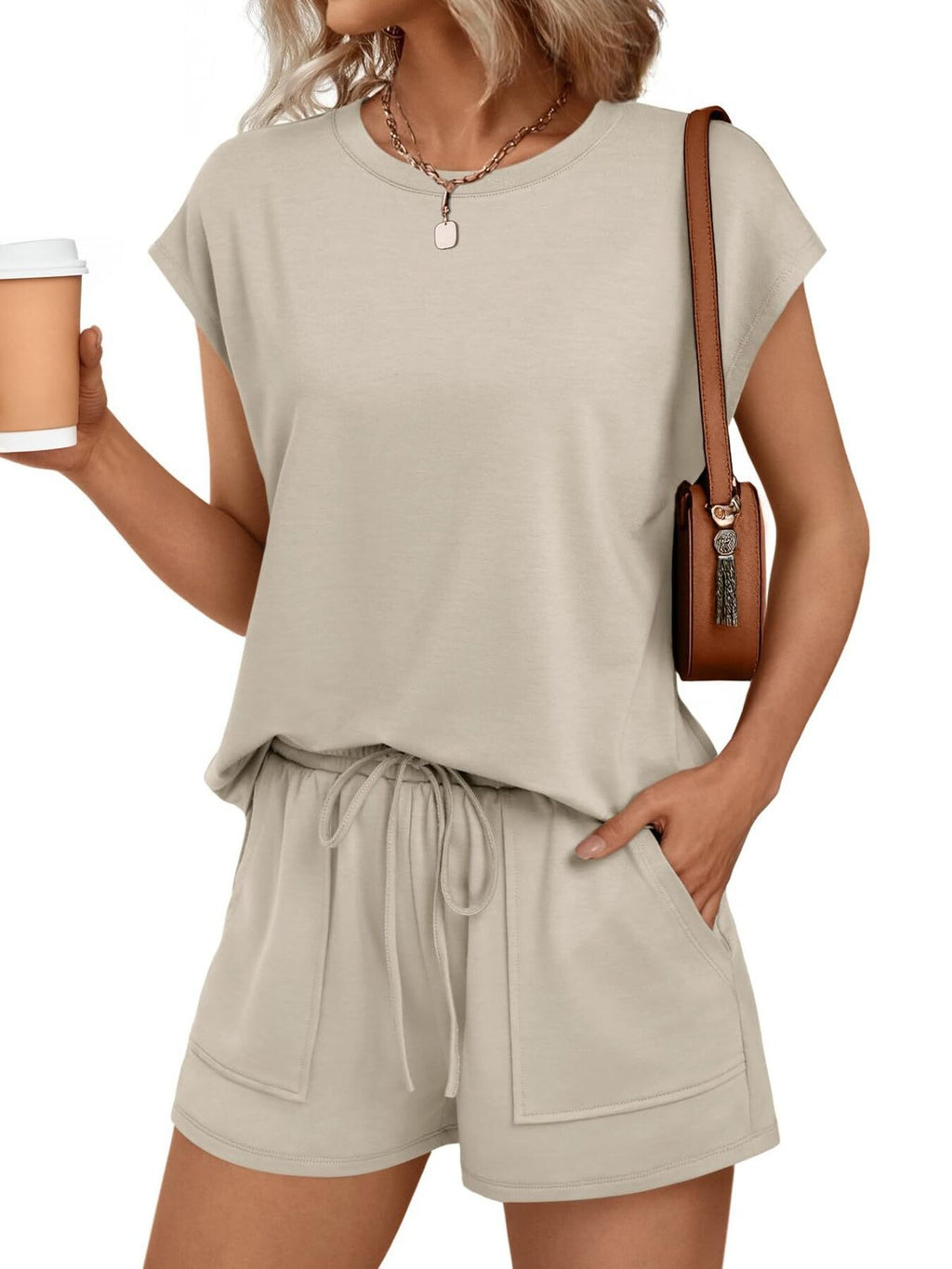 Round Neck Cap Sleeve Top Shorts Set (3)