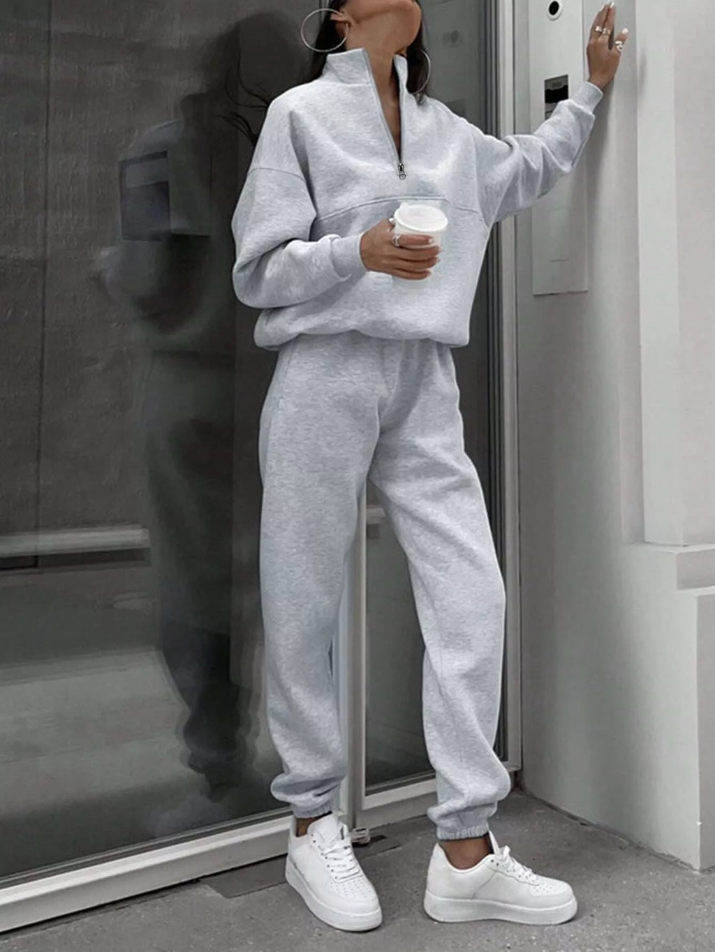 Half Zip Sweatshirt Pants Set (2)