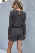 Drawstring Waist Long Sleeve Romper (2)