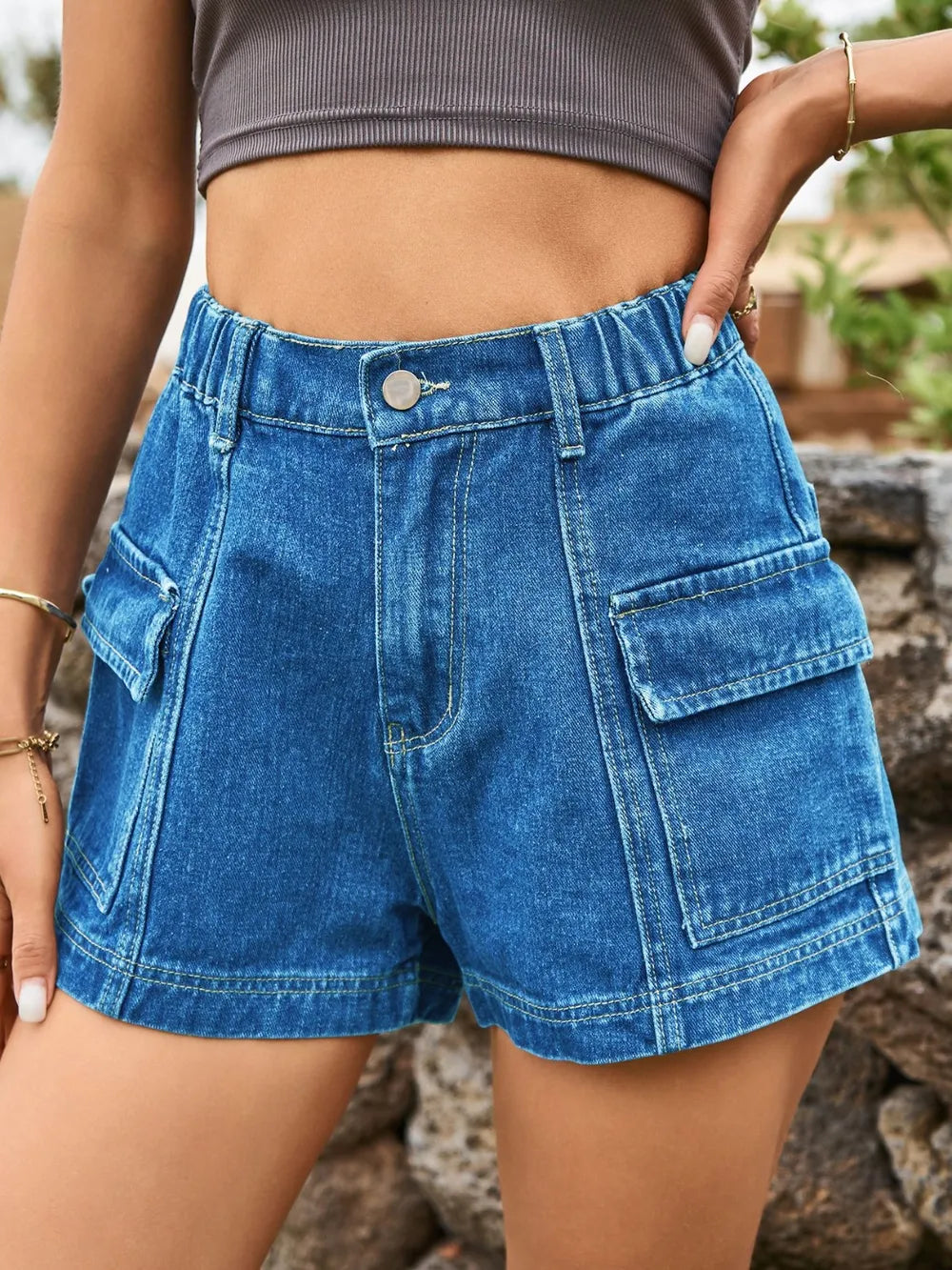 High Waist Denim Shorts Pockets (16)