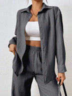 Button Up Long Sleeve Shirt Pants Set (5)