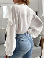 Full Size Ruffle Trim V-neck Shirt Plus (3)