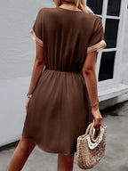 Contrast Trim V-neck Short Sleeve Mini Dress (15)